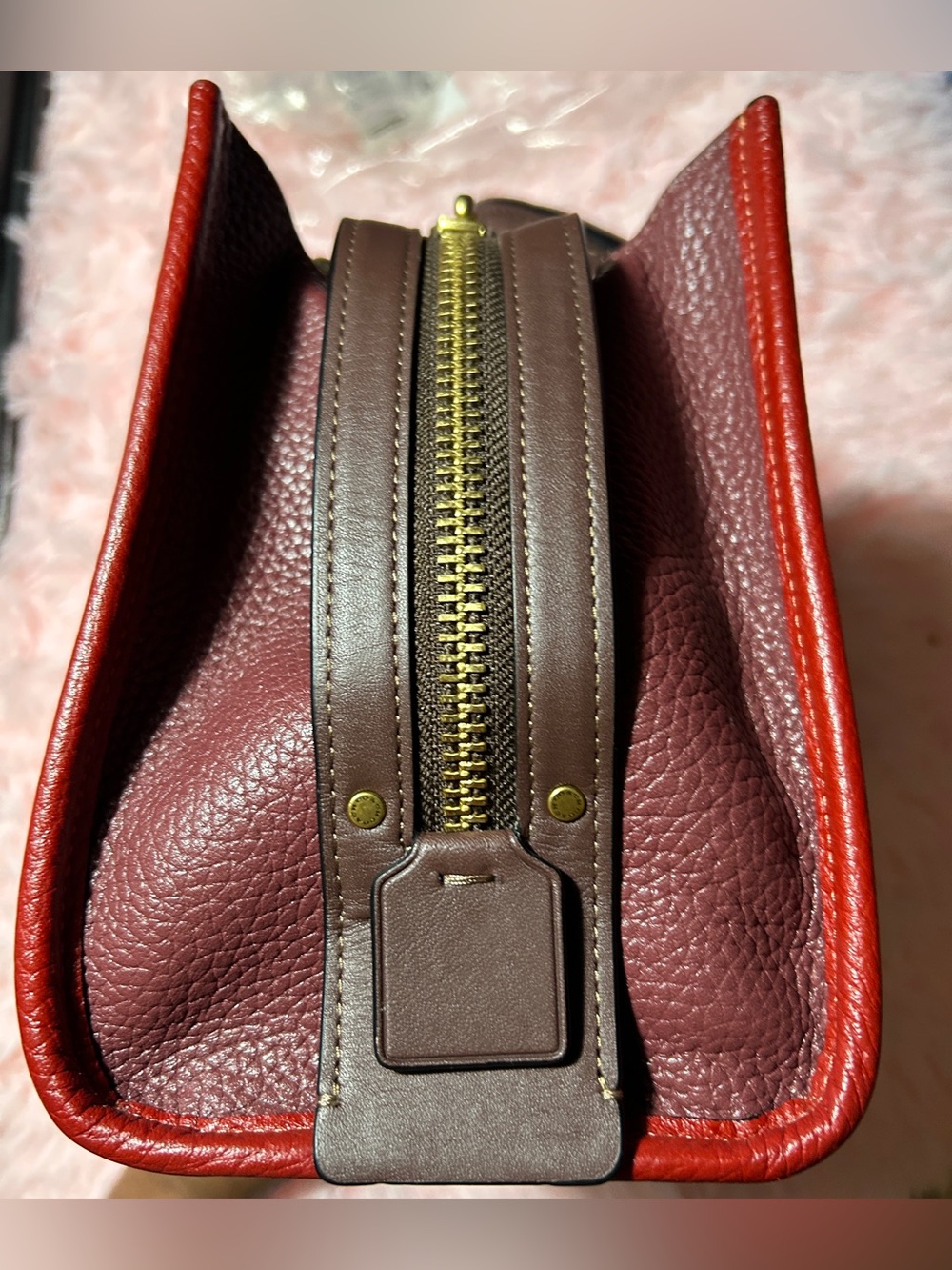 Coach Pebbled Leather Rogue 25 in Brick Red/Colorblock - Picture 5 of 11